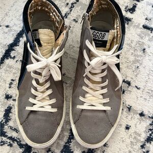 Golden Goose Gray and Gold High-Top Sneakers